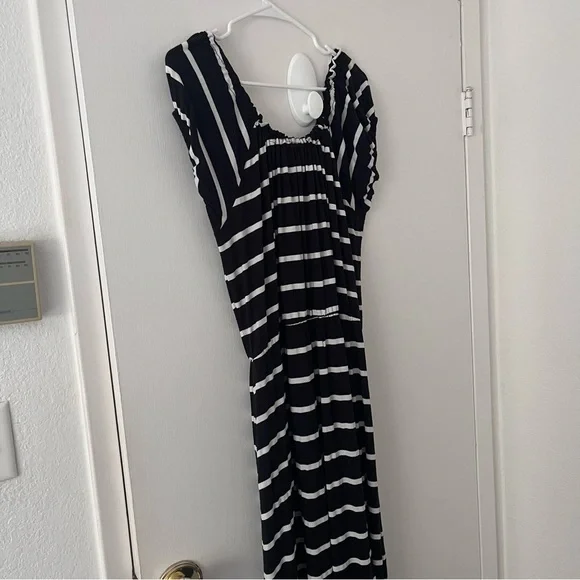 Loralette Maxi Dress Black White Stripe Front Slit 3X Plus Size - Picture 6 of 8